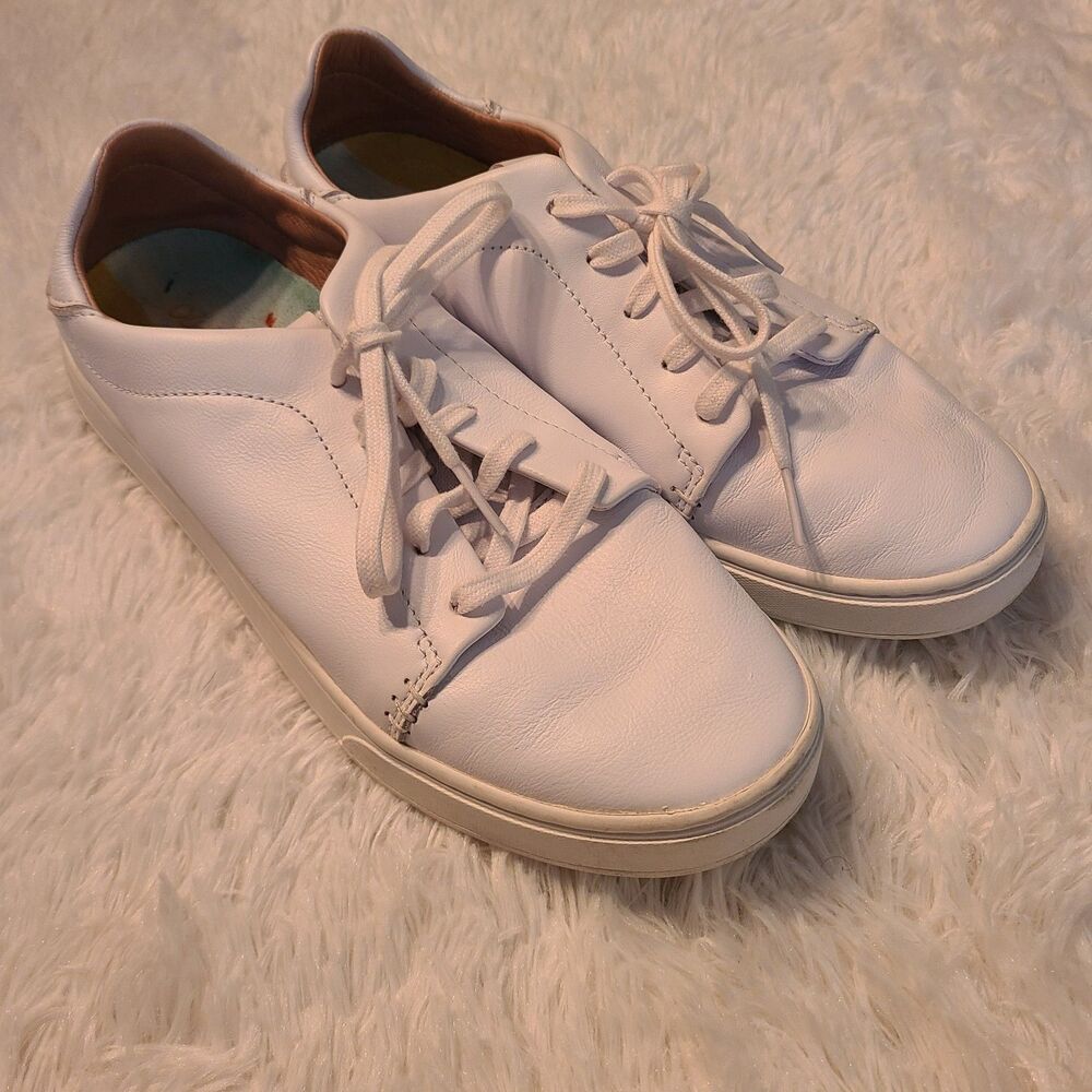 Olukai Womens Pehuea Li 'ili Sneakers Size 9.5 White Leather Lace Up